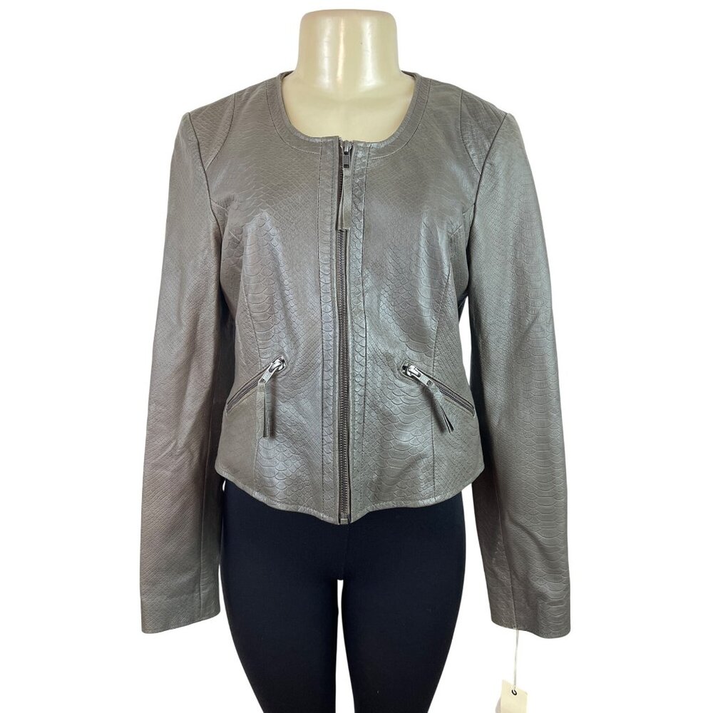 Bagatelle Womens Leather Snake Print Jacket Gray With Zip Closure Sz S - New